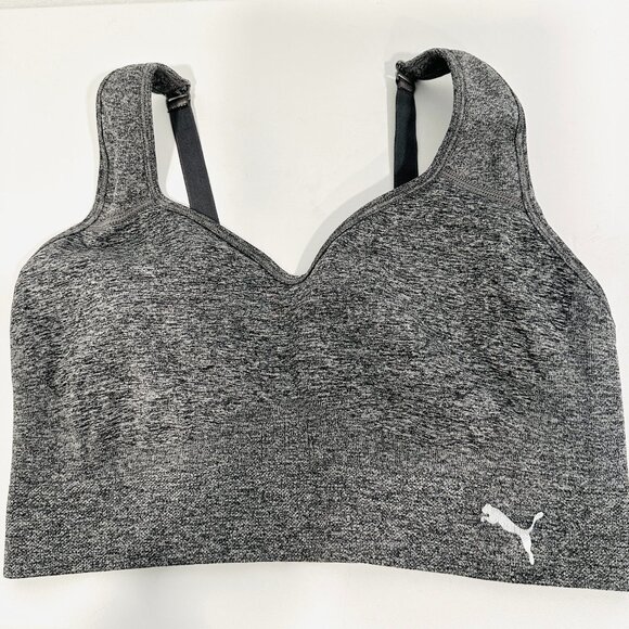 Puma Performance Grey Sports Bra Seamless Wireless Convertible Tagless Sz Large - Picture 1 of 6